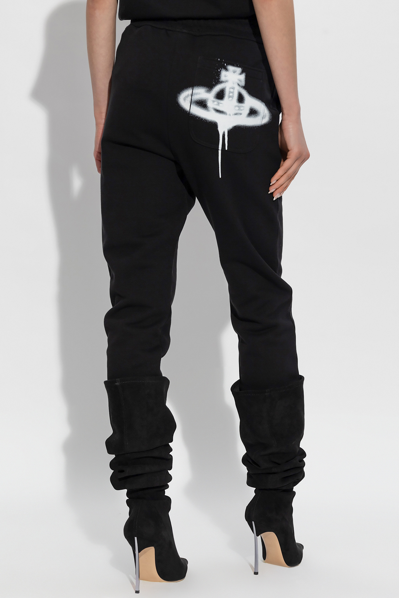 Vivienne Westwood Women Jogging Pants With Spray Print Orb In Black