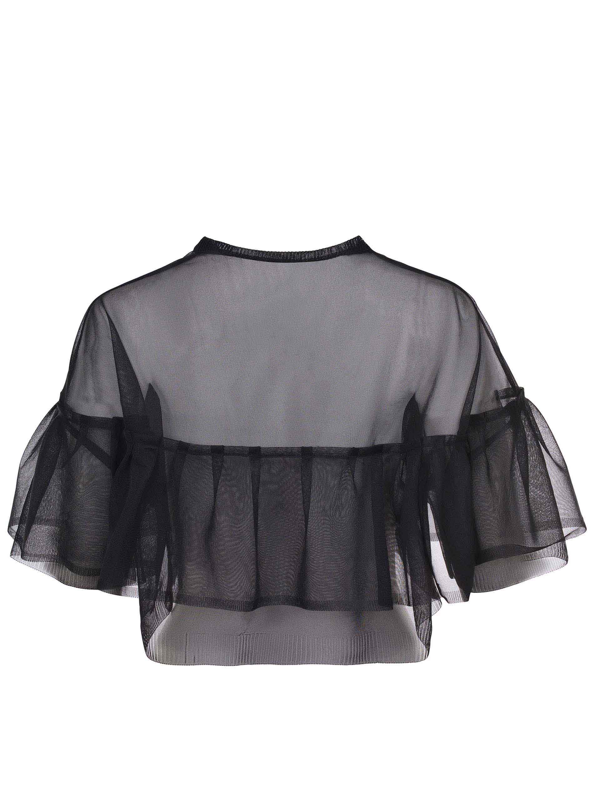 Philosophy Di Lorenzo Serafini Sheer Black Top With Ruffle Detail In Black