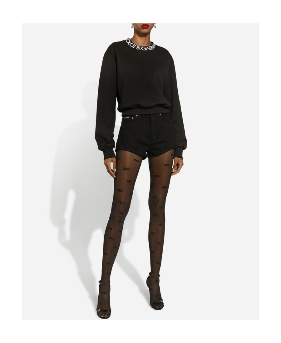 Dolce & Gabbana Logo Plaque High-waist Denim Shorts In Black
