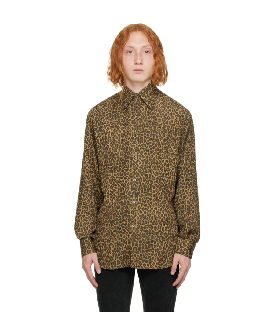 Tom Ford Leopard-print Long-sleeved Regular-fit Woven Shirt In Brown