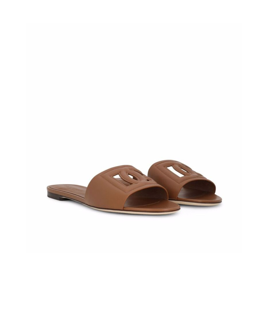 Dolce & Gabbana Slide Sandals With Cut Out Logo In Brown