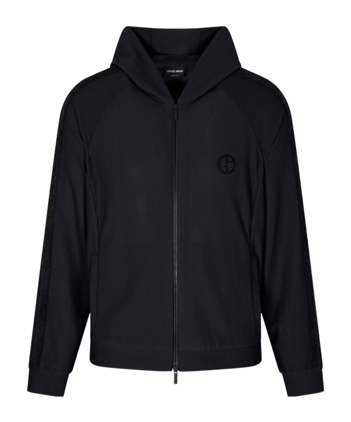 Giorgio Armani Hooded Sweatshirt In Technical Waffle Fabric In Black