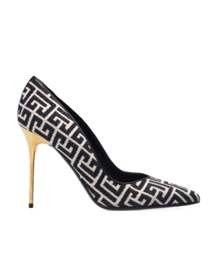 Balmain Bicolor Ivory And Black Jacquard Ruby Pumps In Black