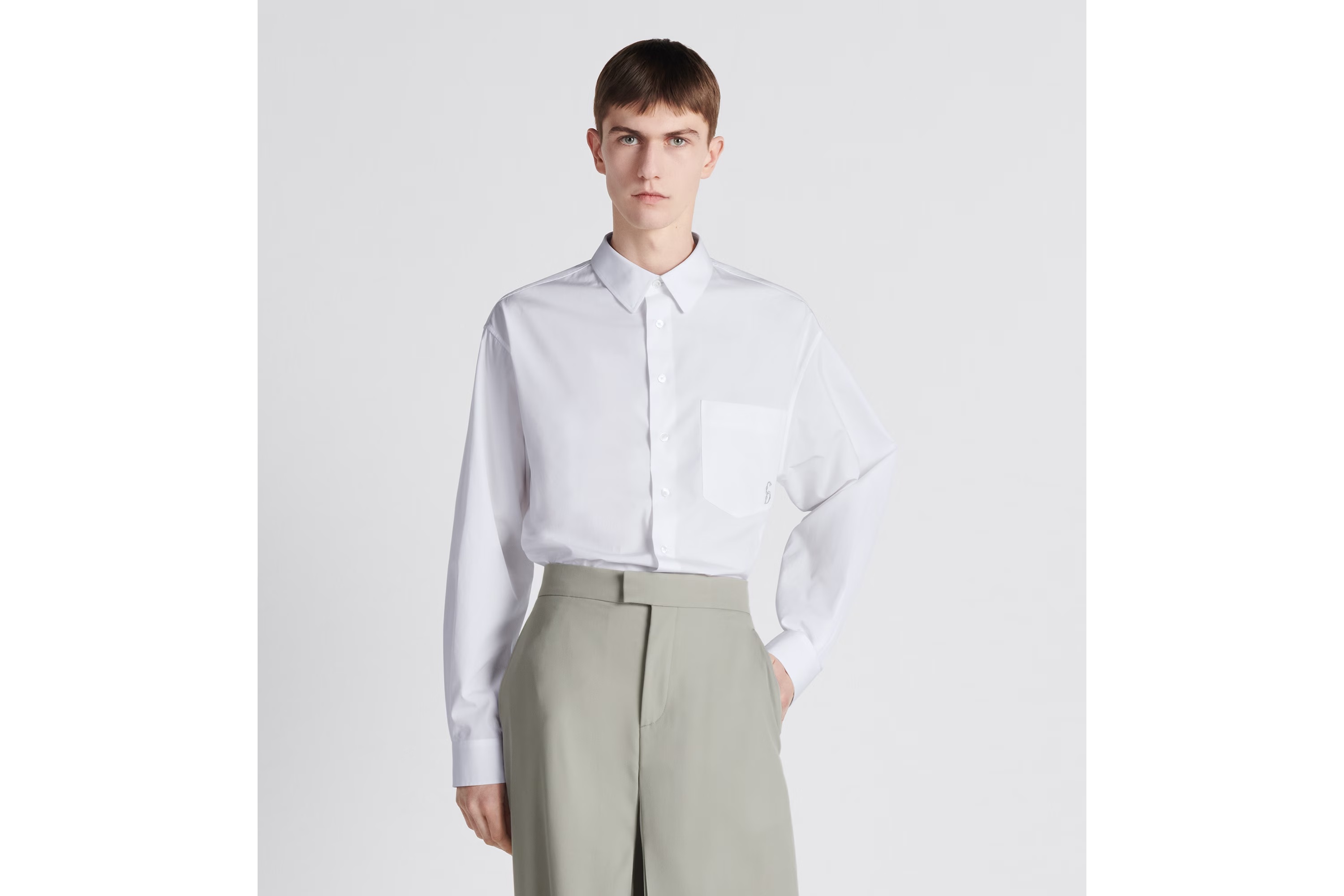Dior Button-down Collar Poplin Cotton Shirt With Embroidered Logo In White