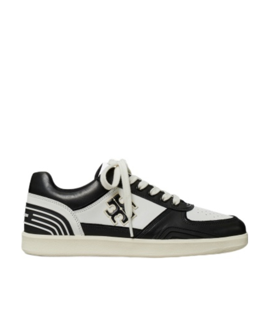 Tory Burch Clover Court Colour-block Leather Sneakers In Black