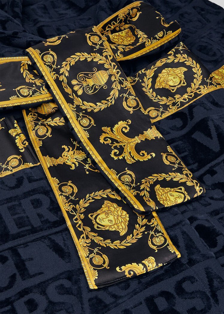 Versace I Love Baroque Terry-cloth Bathrobe In Black