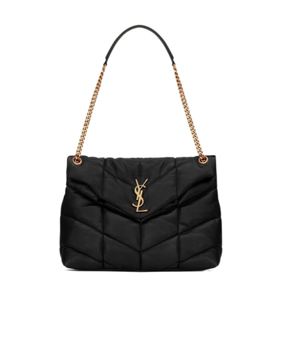 Saint Laurent Medium Loulou Puffer Quilted-logo Shoulder Bag In Black