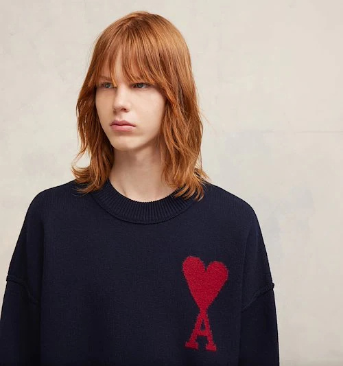 Ami Alexandre Mattiussi Ami Paris Wool Sweater With Heart Intarsia Design In Blue