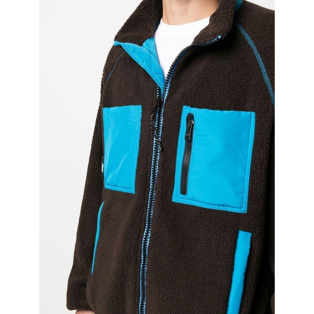 Msgm Logo High Neck Jacket With Contrast Pockets In Black