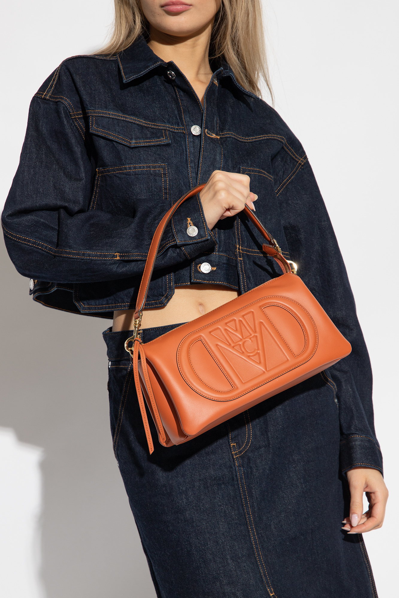 Mcm Logo Shoulder Bag In Brown