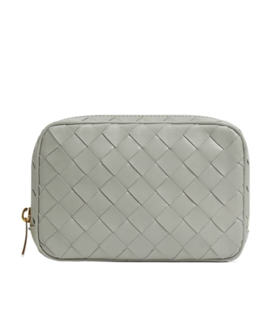 Bottega Veneta Small Intrecciato Zipper Handbag In Gray