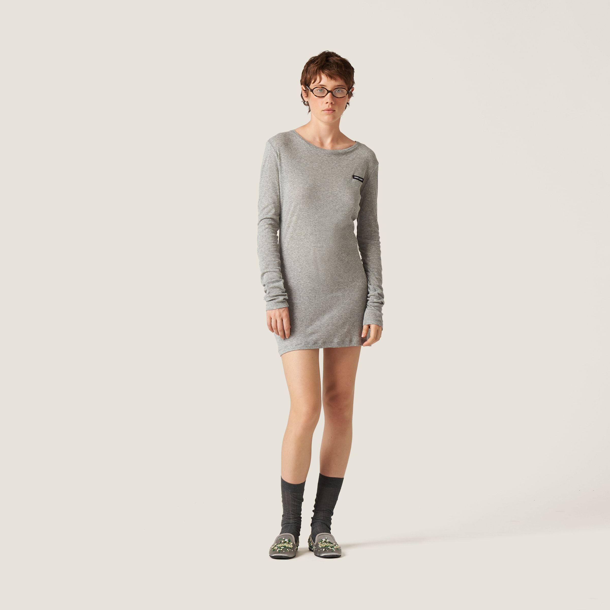 Miu Miu Ribbed Knit Jersey Dress In Gray