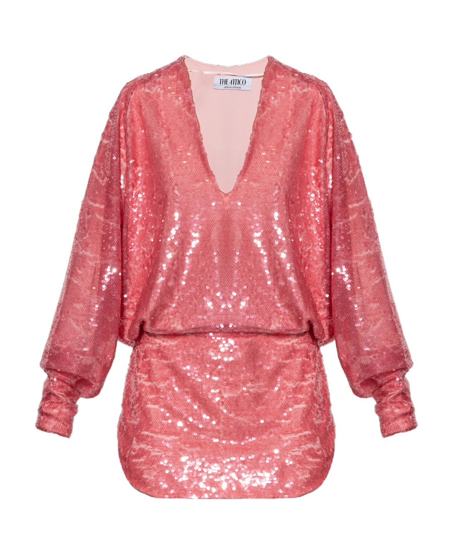 Shop Attico The Gael Sequin-embellished V-neck Mini Dress In Red