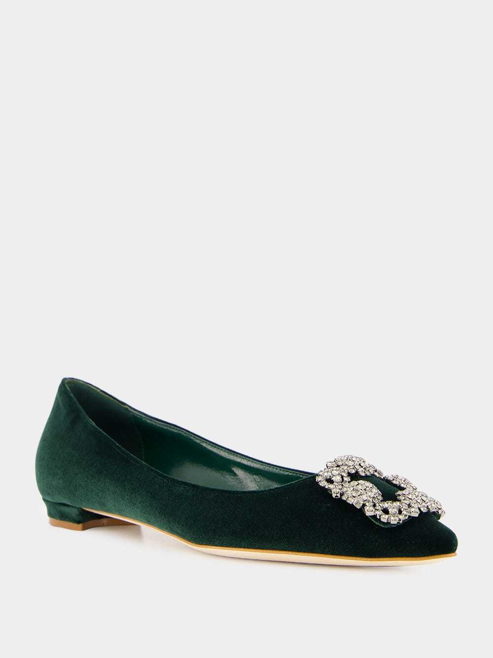 Manolo Blahnik Round Toe Flat Shoes In Green