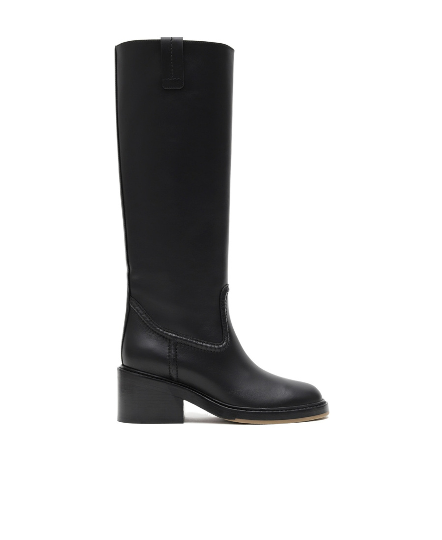 Chloé Leather High Boots With Embossed Stitches In Black