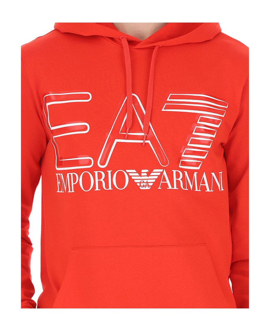 Ea7 Logo-print Cotton Hoodie In Red