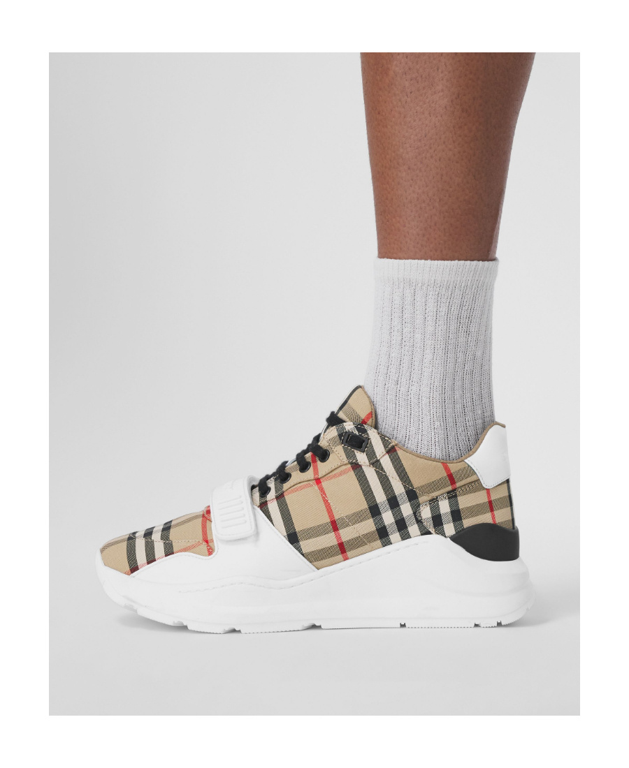 Shop Burberry Check Low-top Sneakers In White