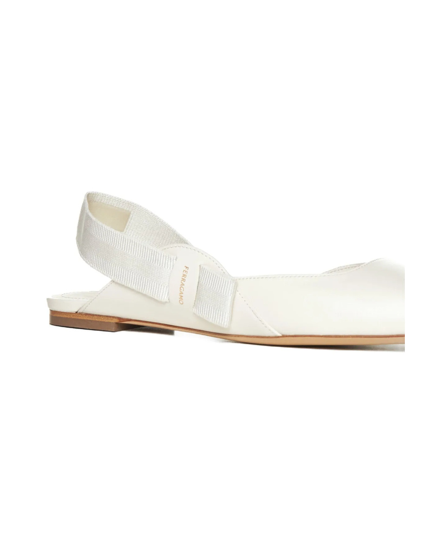 Shop Ferragamo Vara Ballet Flats With Exposed Heels In White