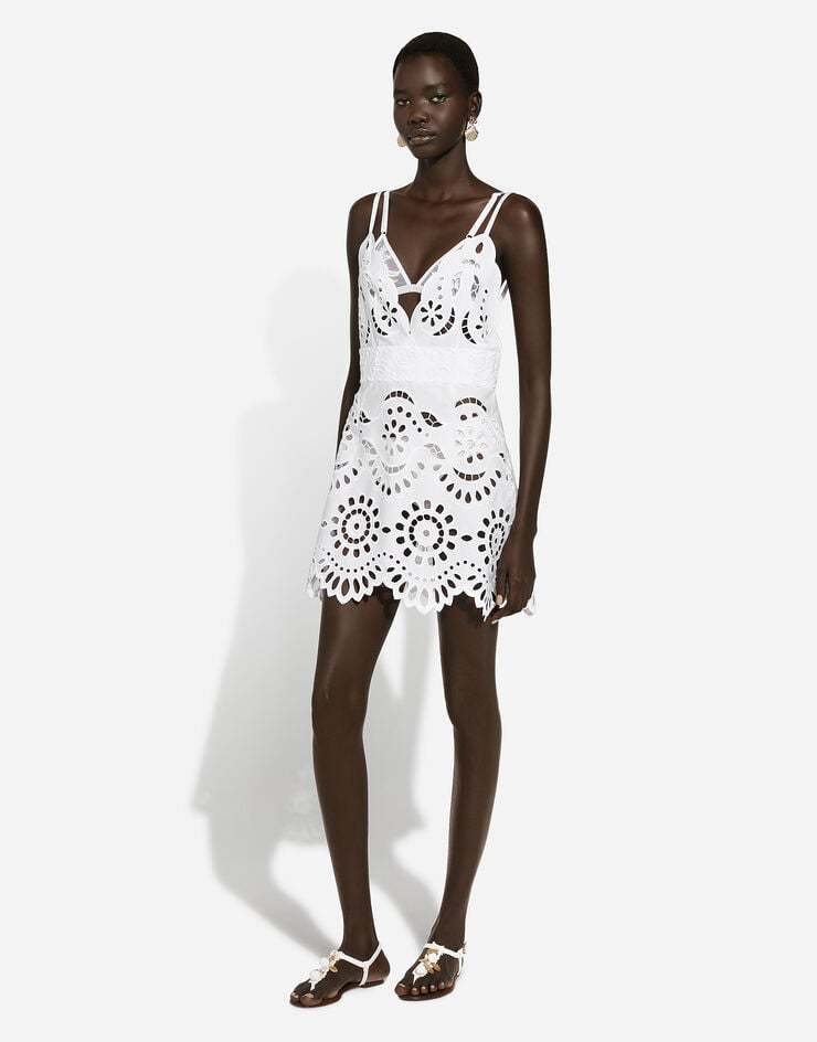 Dolce & Gabbana Cotton Minidress With Straps And Cut-out Detailing In White