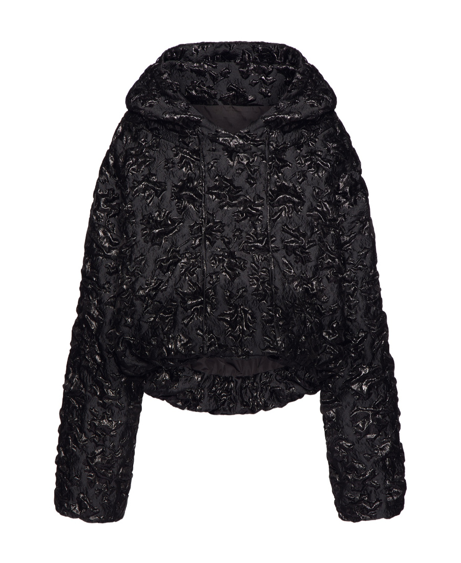 Valentino Floral Jacquard Hooded Jacket In Black