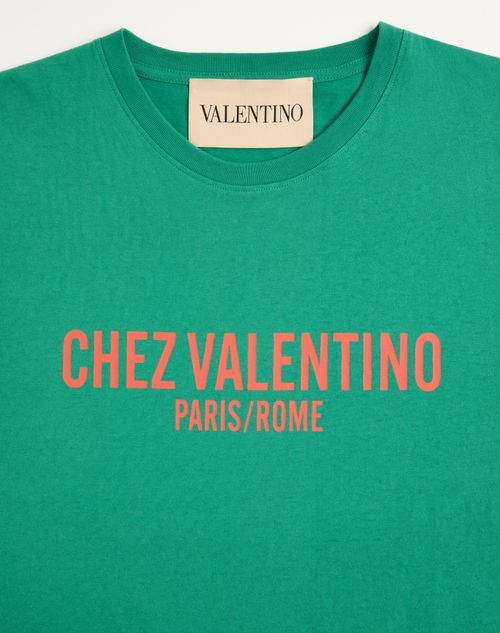 Valentino Cotton T-shirt With Chez Print In Green