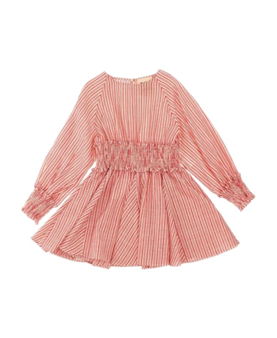 Douuod Smocked-waist Striped Dress In Pink