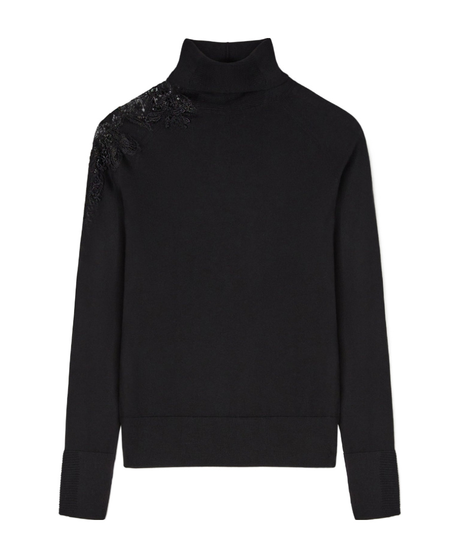 Ermanno Scervino Corded Lace-detail Knitted Jumper In Black