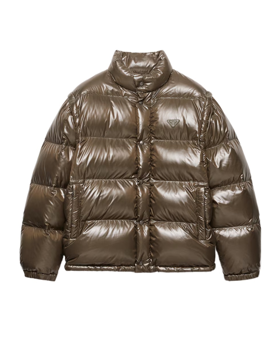Prada Medium Weight Down Jacket With High Collar In Brown