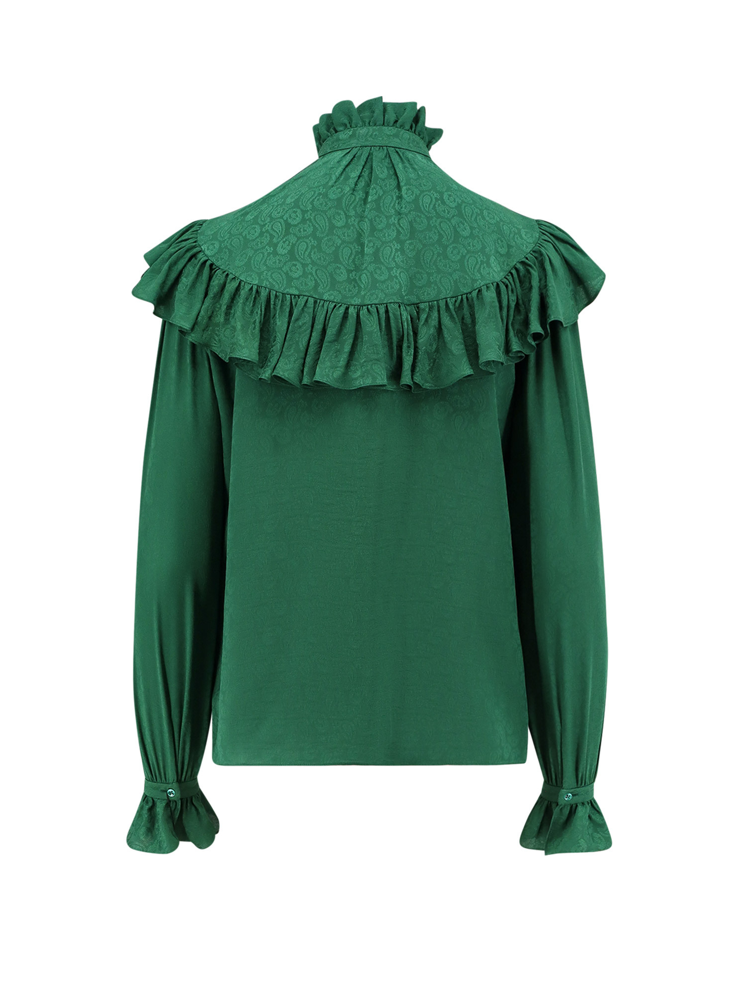 Saint Laurent Ruffled Yoke High-neck Blouse In Green