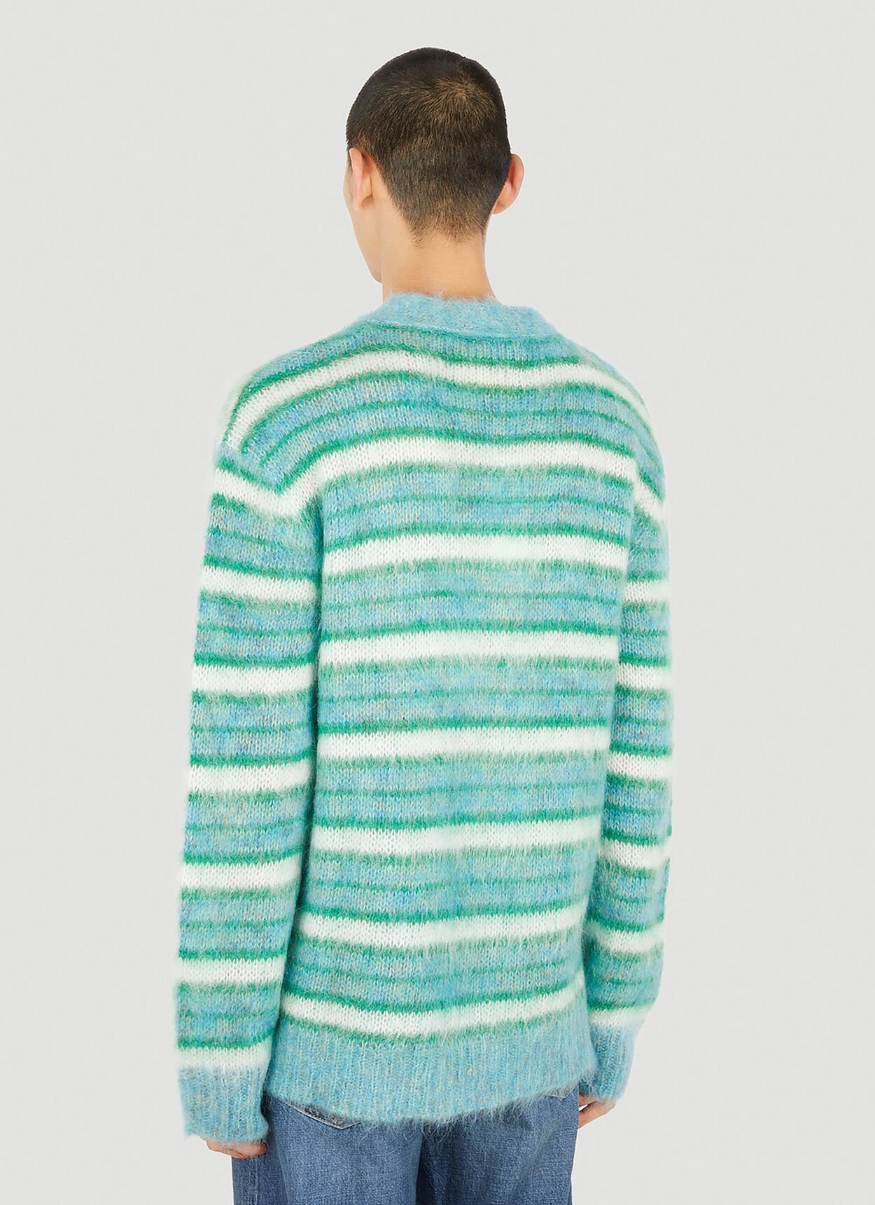 Marni Striped Buttoned-up Cardigan In Blue