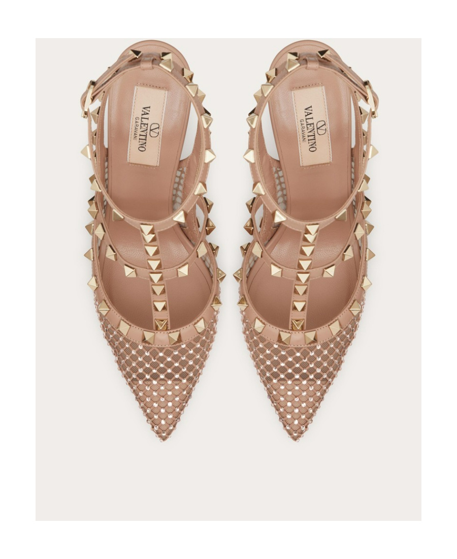 Valentino Garavani Rockstud Mesh Pump With Crystals And Straps 100mm Woman Rose Cannelle 40 In Nude