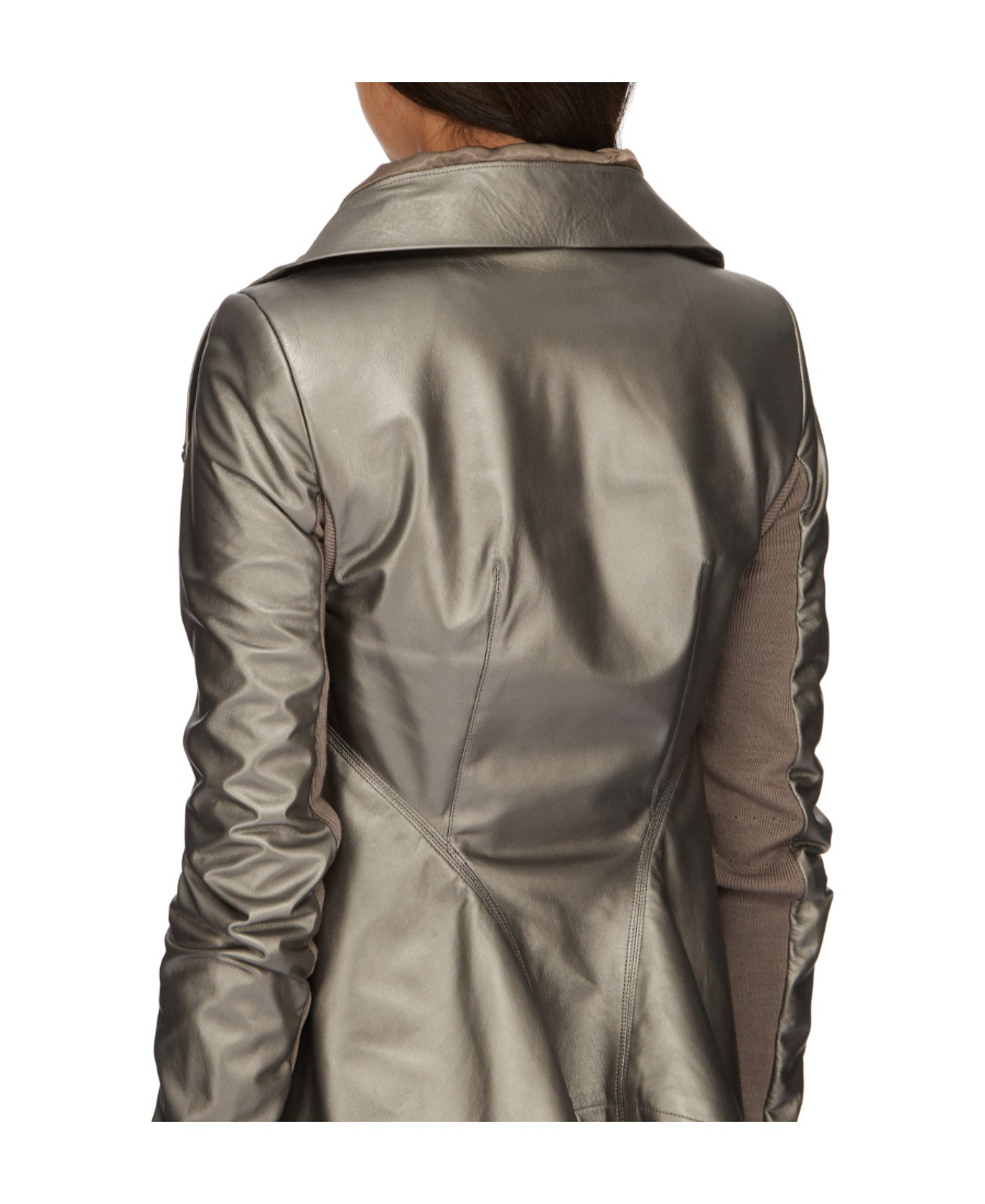 Rick Owens Naska High Neck Biker Jacket In Gray