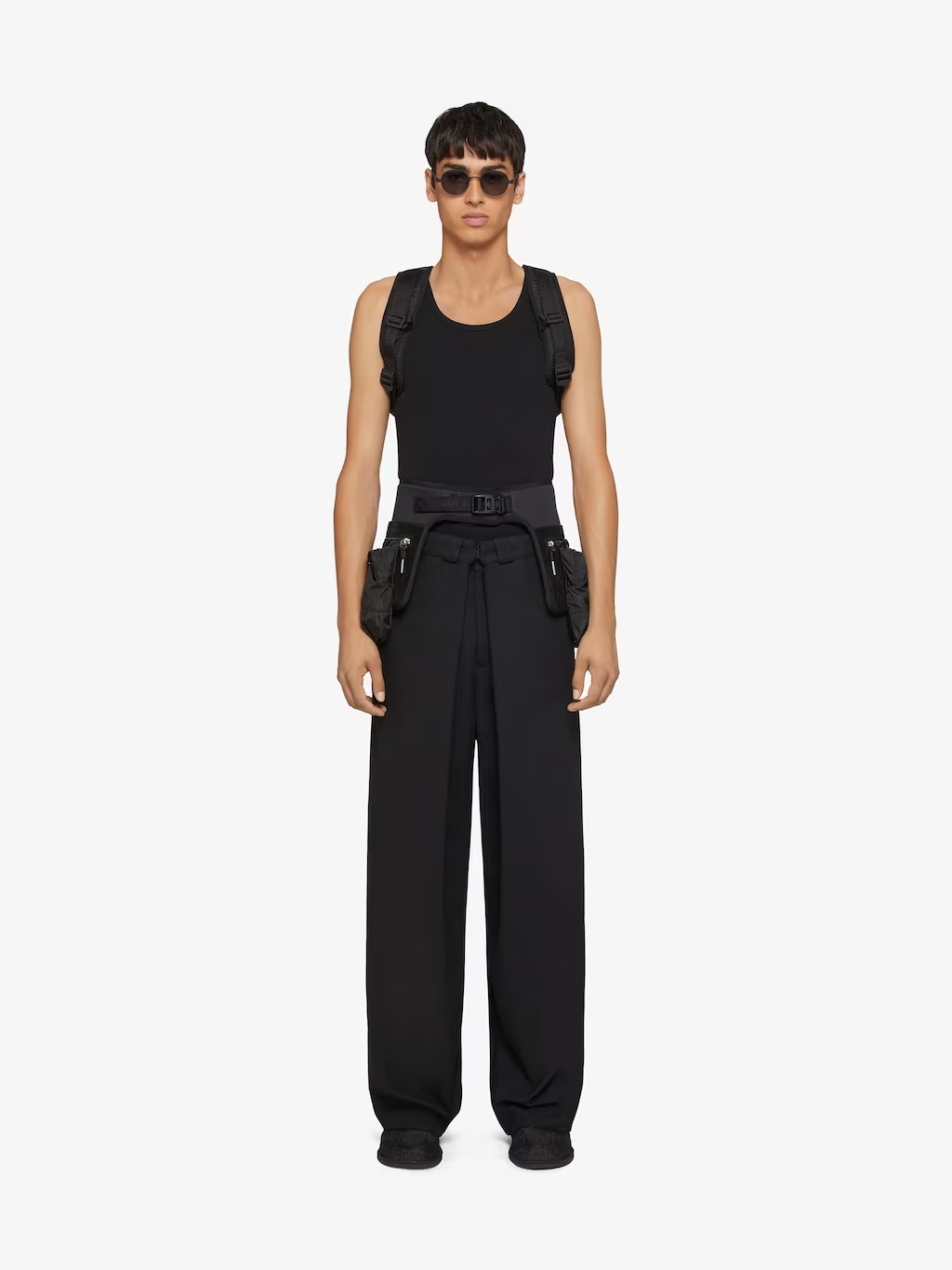 Givenchy Pleated Canvas Wide Trousers In Black