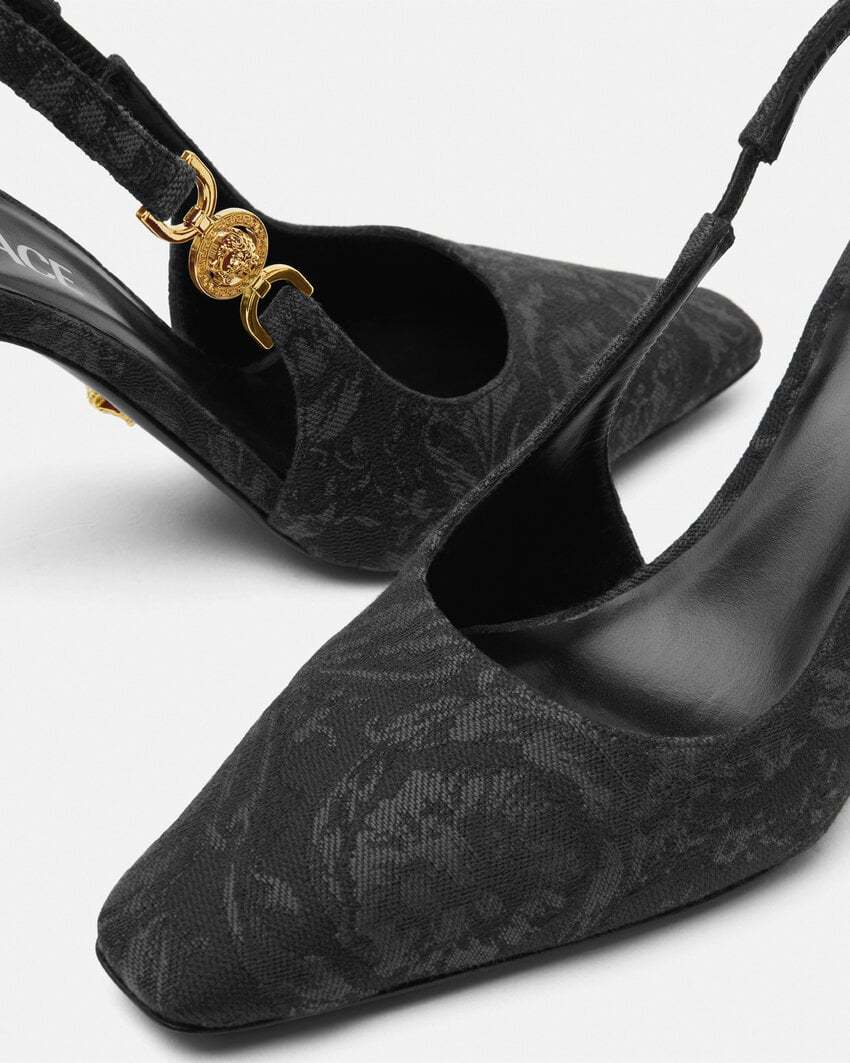 Versace Black Leather High Heel Pumps In Black