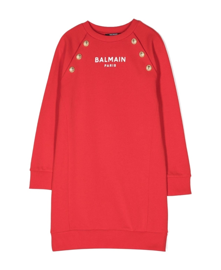BALMAIN BUTTON-EMBELLISHED SWEATSHIRT DRESS 