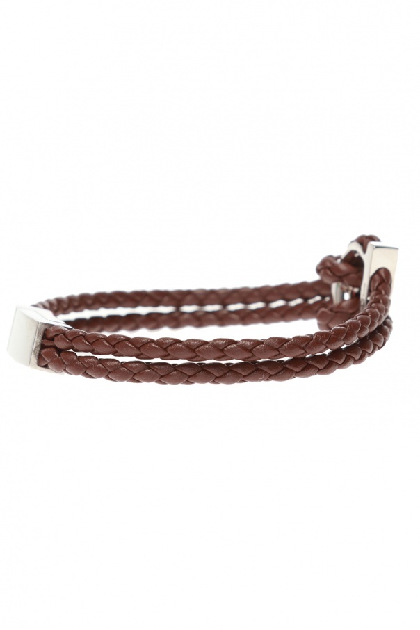 Ferragamo Braided Leather Bracelet In Red