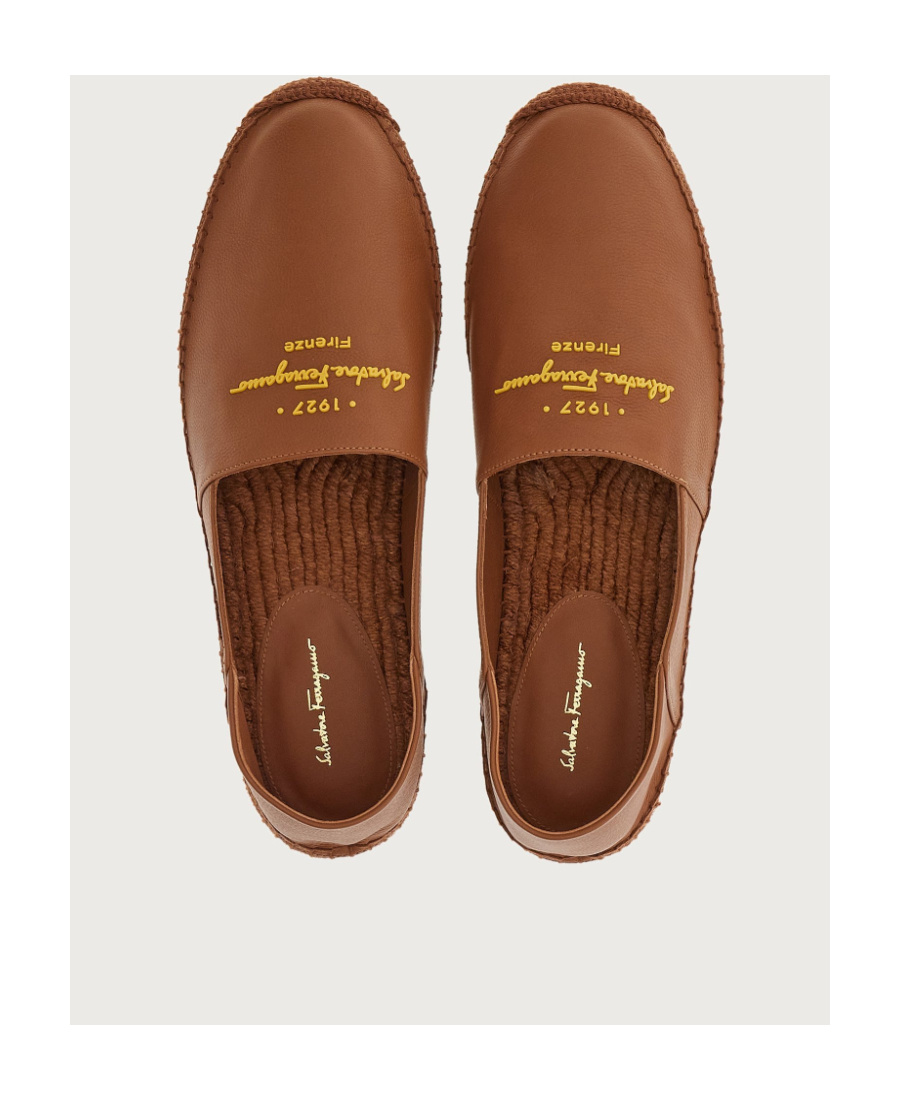 Ferragamo Gus Logo Leather Espadrilles In Brown