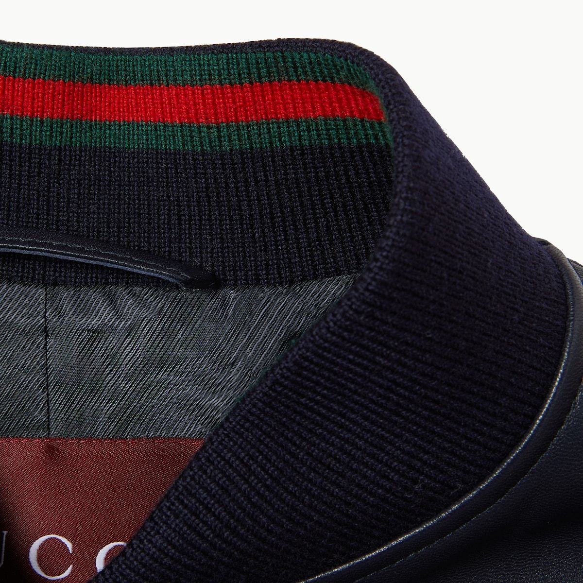 Gucci Signature Web Leather Bomber Jacket In Blue