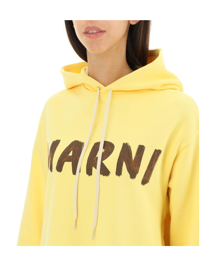 Marni Logo-print Cotton Hoodie In Yellow