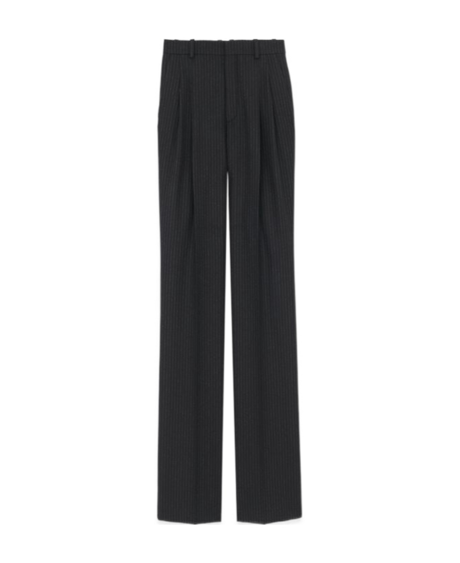 Saint Laurent Striped Flared Trousers In Black