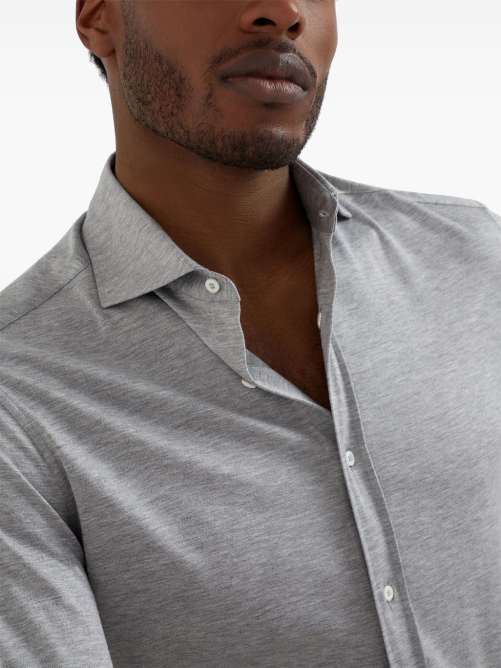 Brunello Cucinelli Stretch-cotton Chevron Slim-fit Shirt In Gray