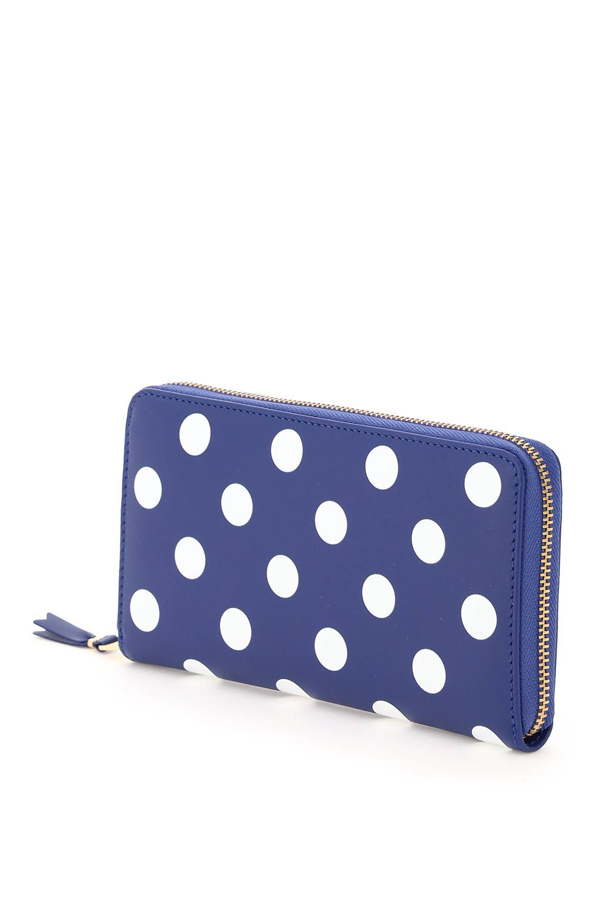 Comme Des Garçons Polka Dot-print Zip-around Wallet In Blue