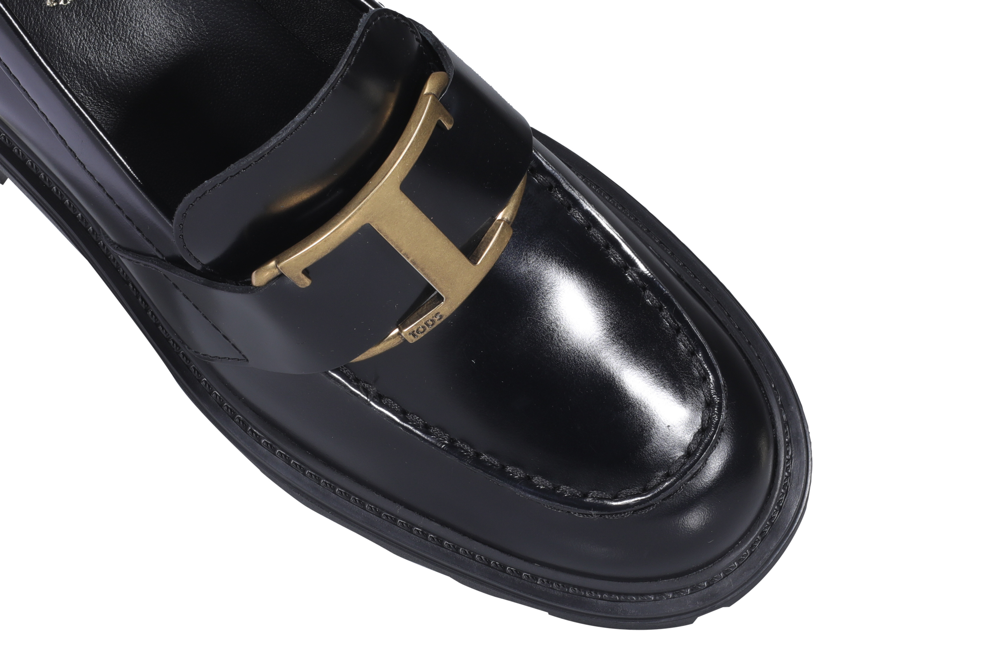 Tod's Shiny Leather Logo Buckle Chunky Loafers In Black