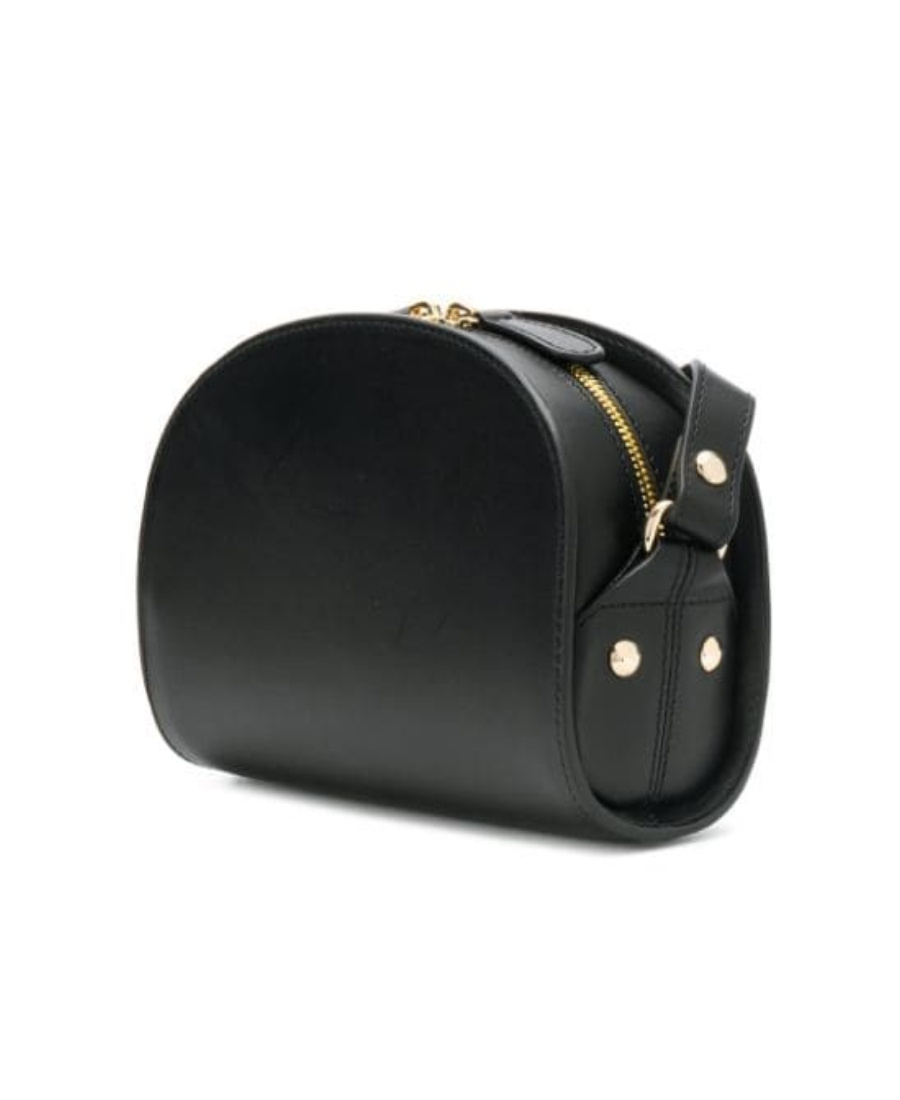 Apc A.p.c. Women Black Leather Mini Demi Lune Shoulder Bag In Black