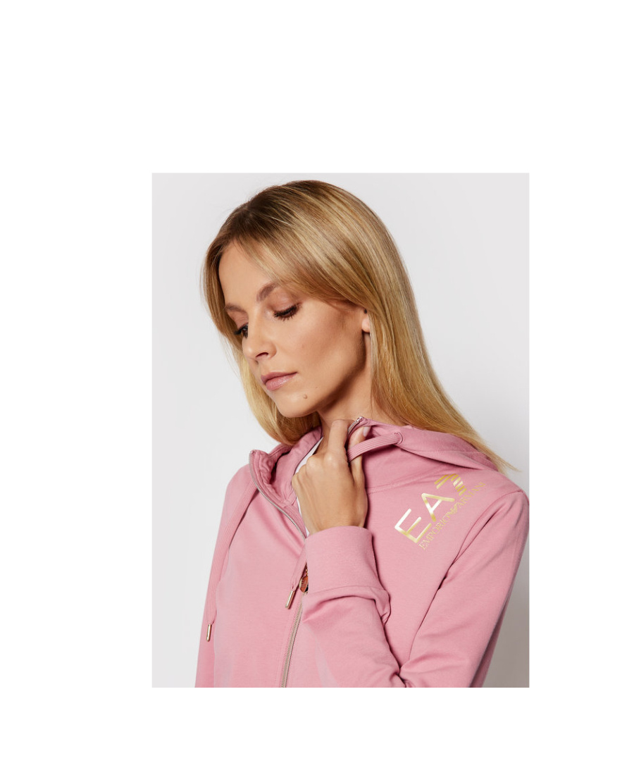 Ea7 Logo Hooded Casual Jacket In Pink