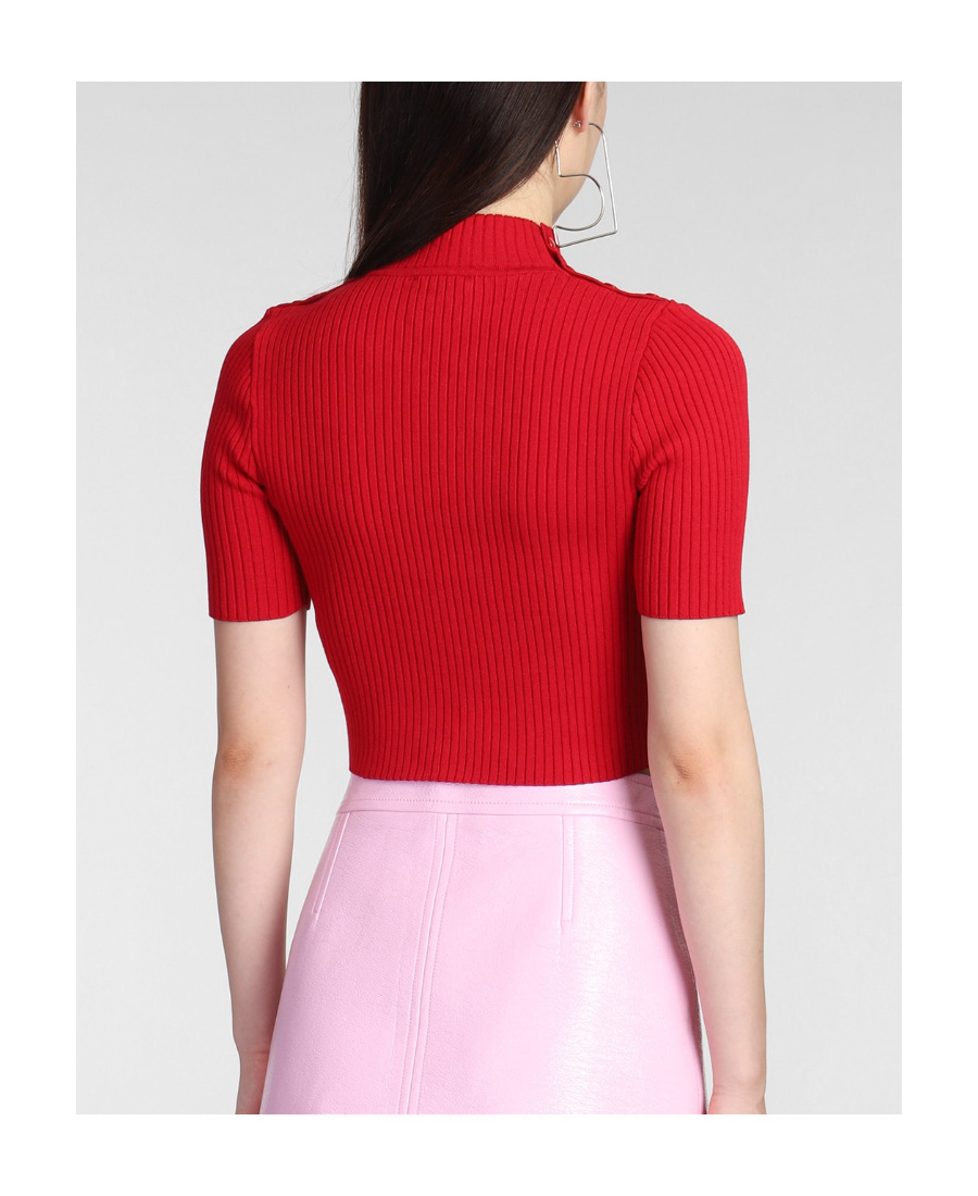 Shop Courrèges Logo-appliqué Cropped Ribbed Jumper In Red