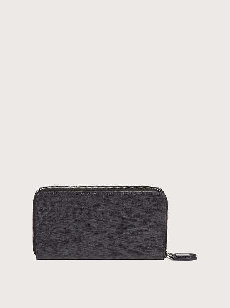 Ferragamo Salvatore Embossed Leather Zip Around Wallet In Black