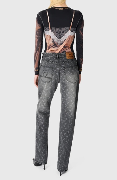 Marine Serre Cotton Jeans With Moon Print And Pockets In Gray