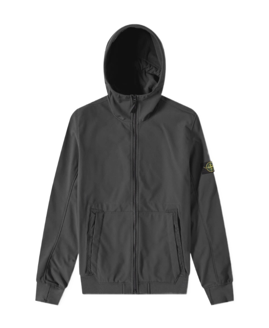 Stone Island Compass-patch Hooded Zip-up Jacket In Black