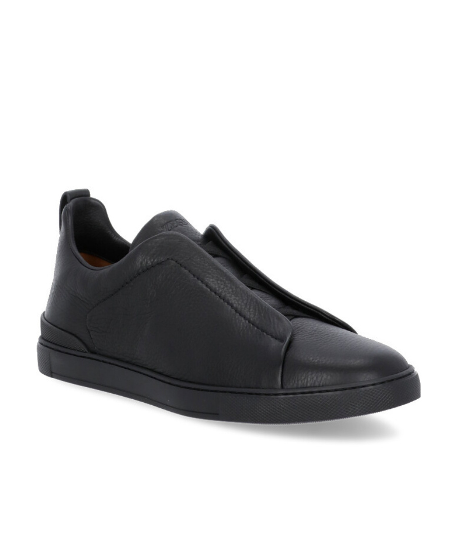Zegna Triple Stitch Deerskin Leather Slip-on Sneaker In Black